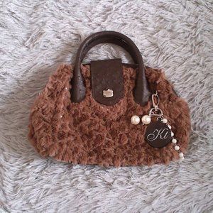 brown faux fur hello kitty bag
